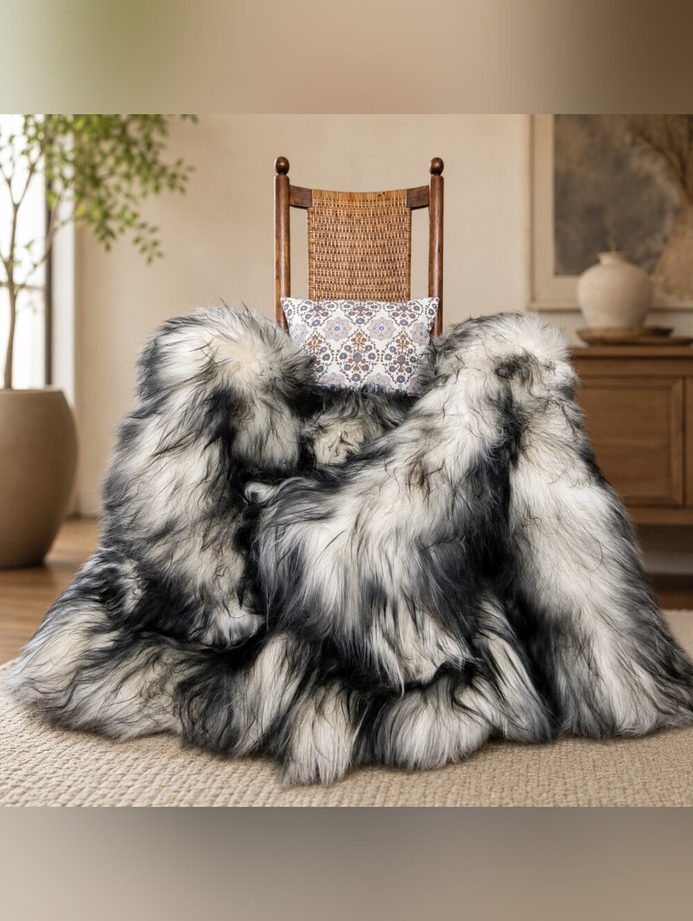 Icelandic Quad (4′ x 6′) Dark Tip Wool Sheepskin Throw or Rug Multi Fur Hide